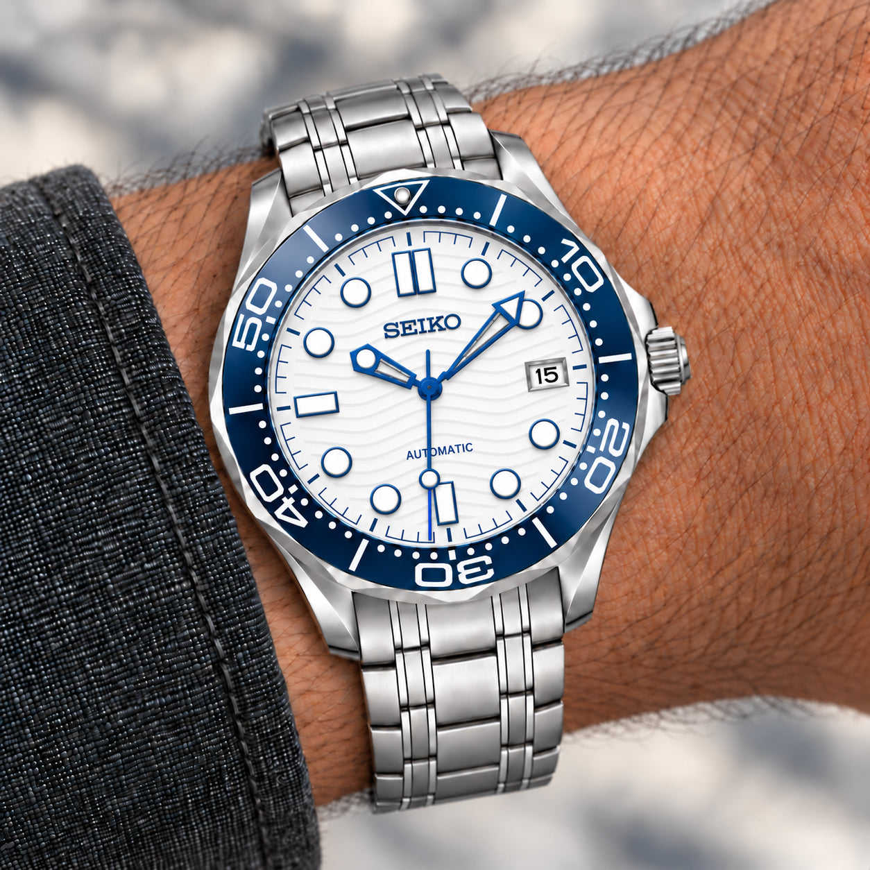 White & Blue on wrist view